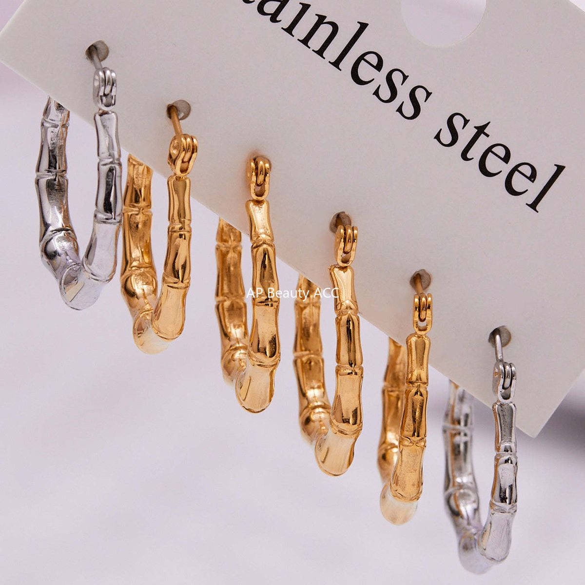 D관 - 스테인리스 18K 도금 대나무 마디 U자형 귀걸이 [F622] 25.10-5