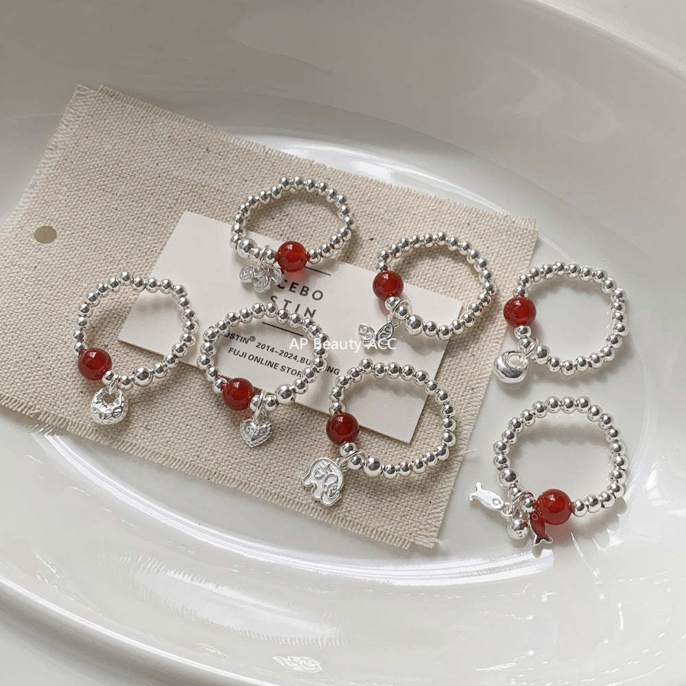 A관 - 미니 펜던트 홍마노 925 실버 비즈 반지 [1520-1527] 25.11-3