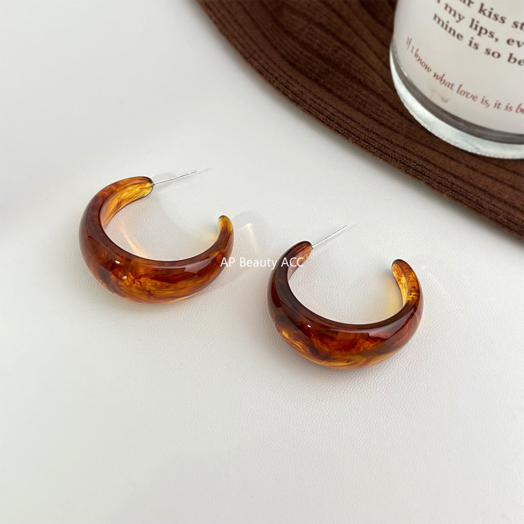 C관 - 925 은침 브라운 원형 레진 대형 귀걸이 [7004] 25.11-1