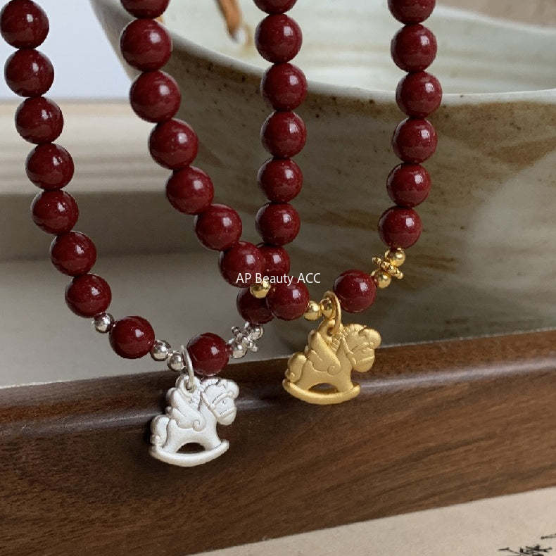 A관 - 유니콘 말 펜던트 천연 마노 925 실버 비즈 팔찌 [1635] 25.12-3