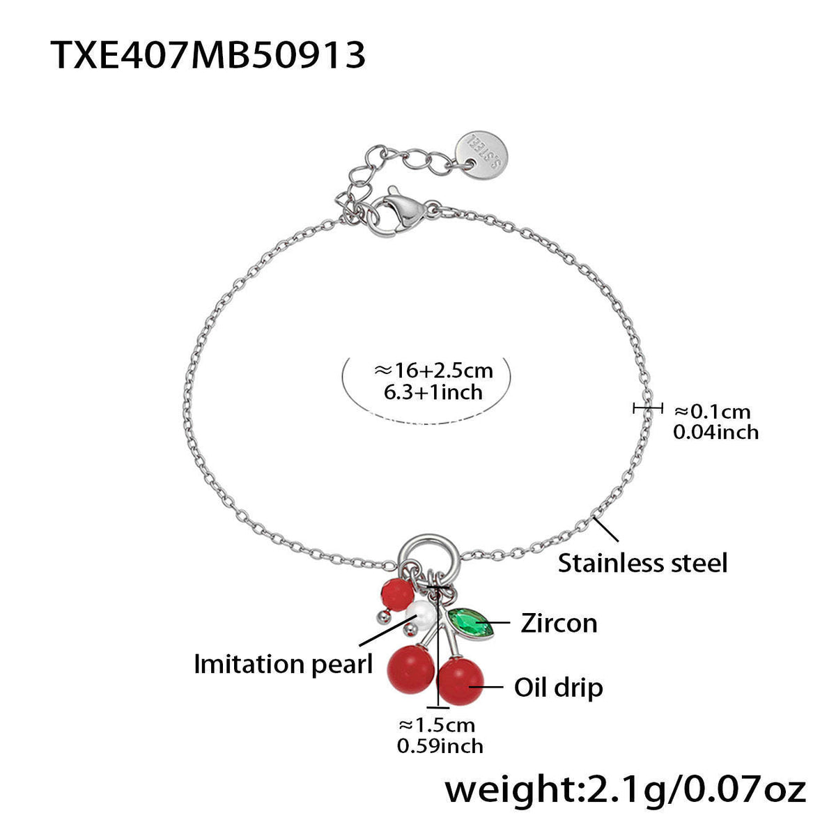 D관 - 스테인리스 스틸 체리 펜던트 목걸이 귀걸이 팔찌 반지 [TXP407] 25.09-4