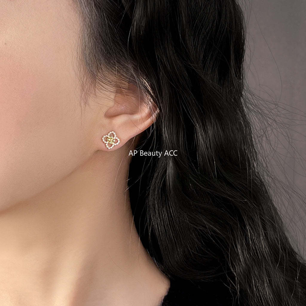 C관 - 14K 도금 925 은침 네잎클로버 디자인 귀걸이 [5468] 25.02-2