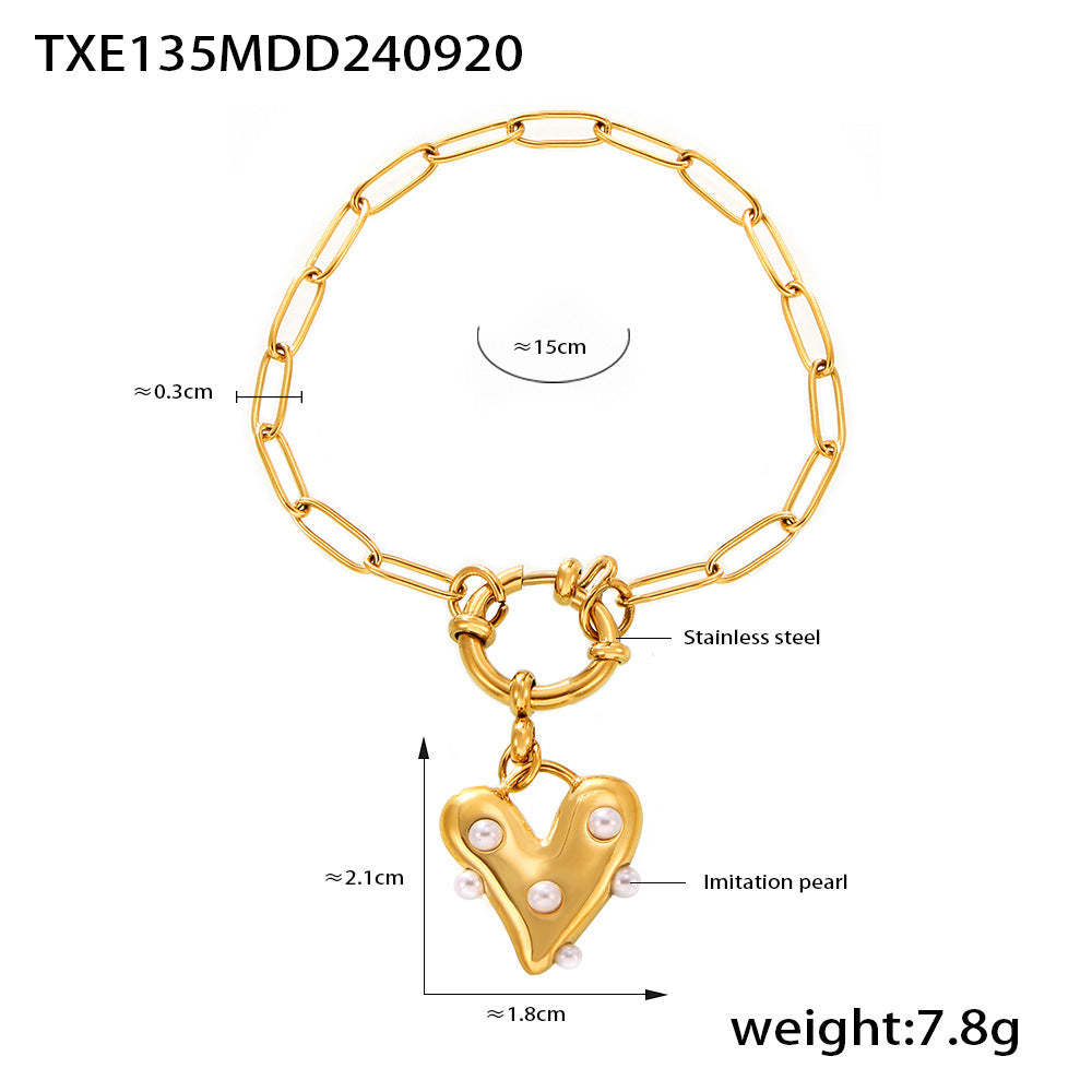 D관 - 하트 모양 모조 진주 스테인리스 스틸 PVD 도금 주얼리 목걸이 팔찌 반지 [TXP135-TXE135-TXF135-TXA135] 24.09-4