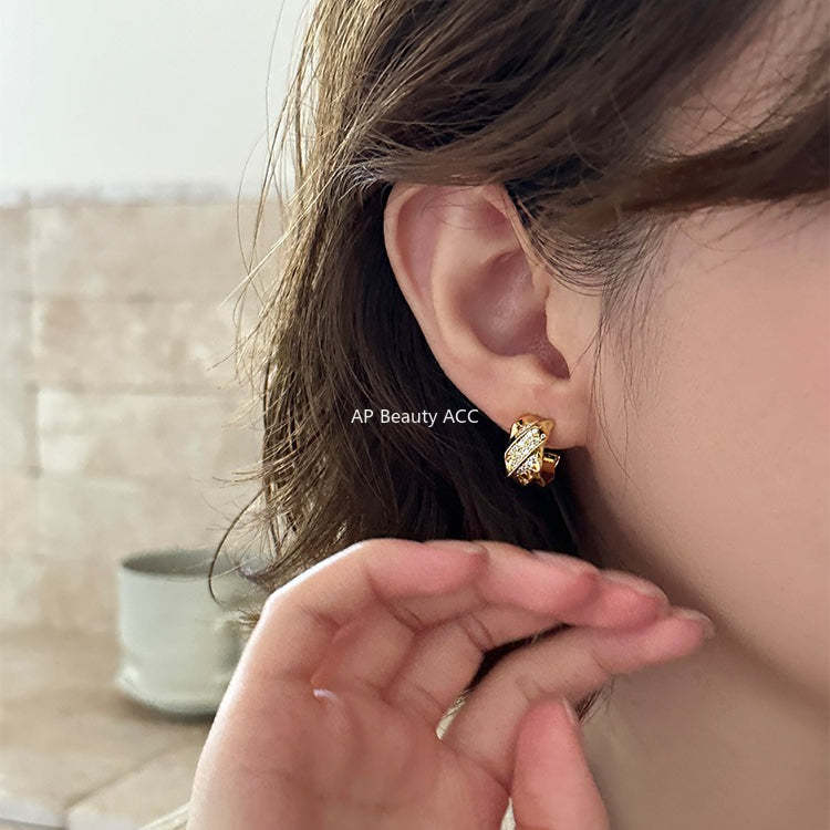 A관 - 큐빅 반원형 925 은침 스터드 귀걸이 [EH-4282] 25.12-1