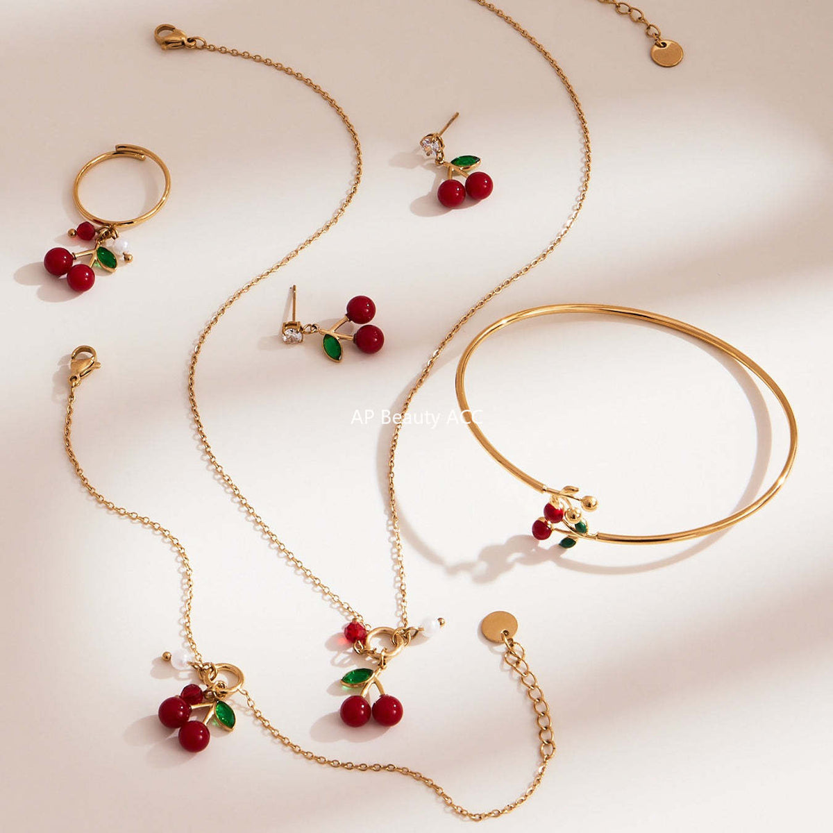 D관 - 스테인리스 스틸 체리 펜던트 목걸이 귀걸이 팔찌 반지 [TXP407] 25.09-4