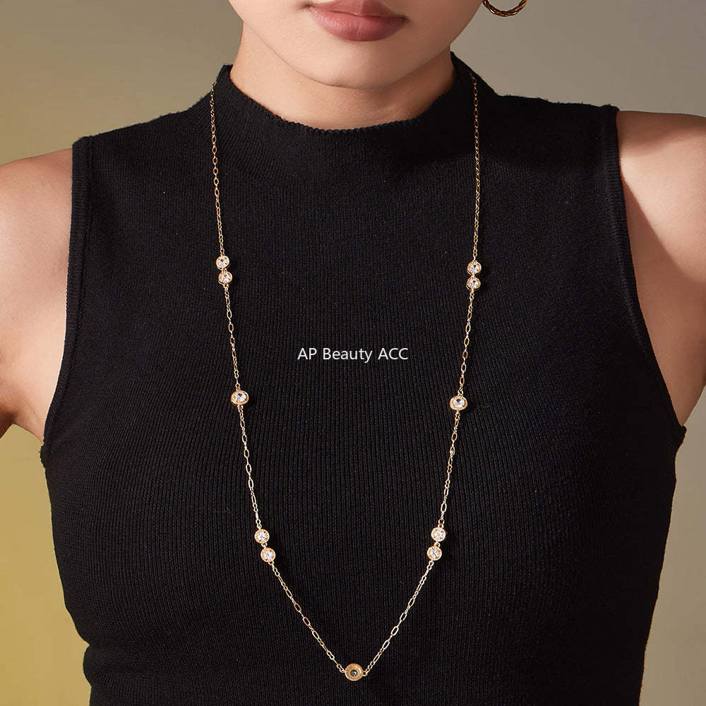 D관 - 프롱 큐빅 18K 도금 스테인리스 스틸 롱 목걸이 [M083] 25.11-3