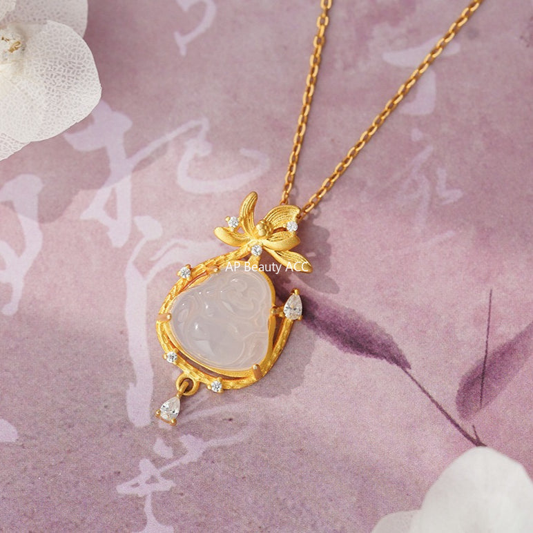 B관 - 925 실버 화이트 불교 큐빅 펜던트 목걸이 [YC0953N_1] 25.11-2