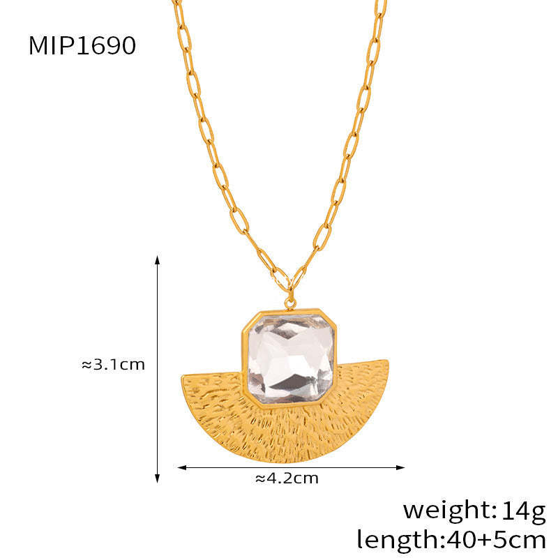 D관 - 스테인리스 스틸 글라스 스톤 부채 모양 귀걸이 목걸이 [F1153-P1690] 25.12-1