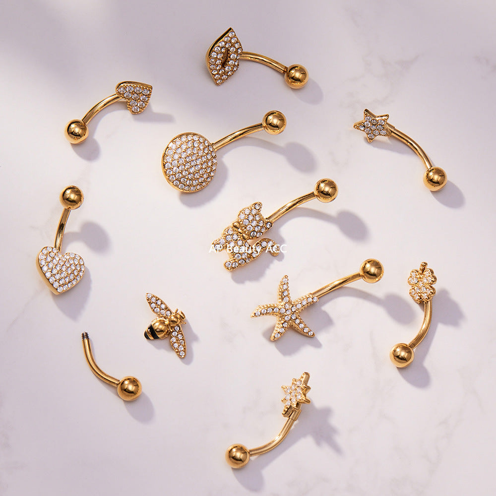 D관 - 스테인리스 스틸 풀 큐빅 18K 도금 피어싱 귀걸이 [H009] 25.11-2