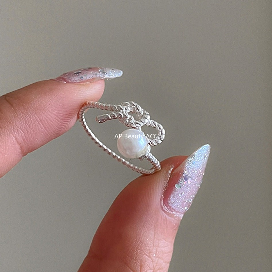 A관 - 925 실버 진주 리본 디자인 오픈형 반지 [JZ-0702] 25.11-1