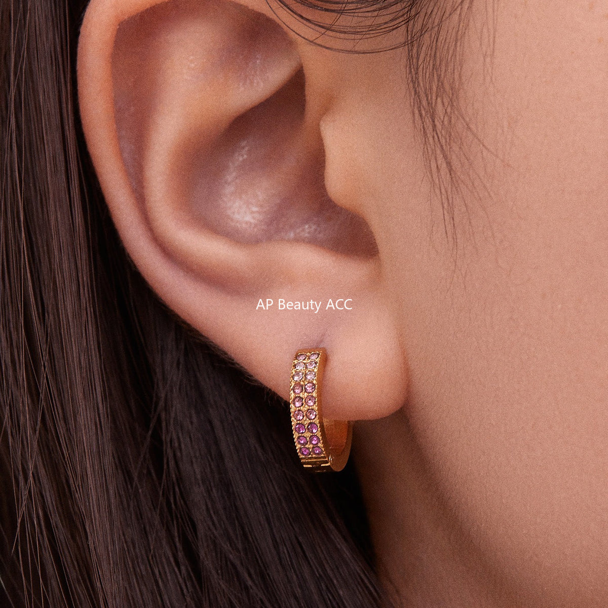 D관 - 스테인리스 18K 도금 C자형 멀티컬러 큐빅 귀걸이 [F798] 25.11-1