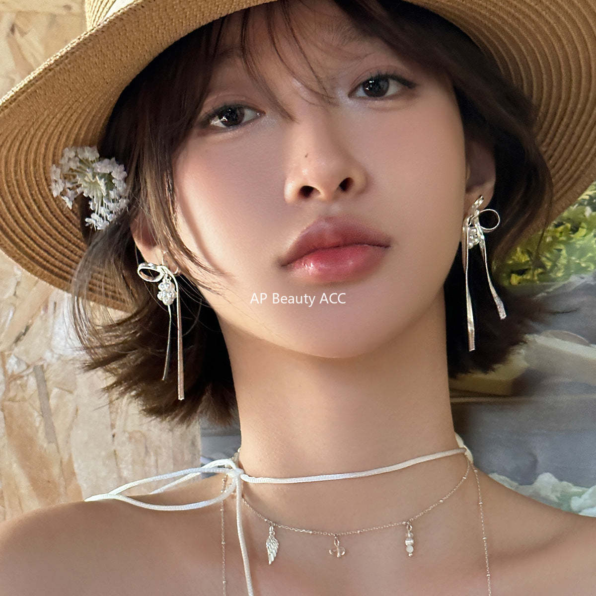 A관 - 진주 플라워 리본 드롭 디자인 귀걸이 [EH-4139] 25.10-5