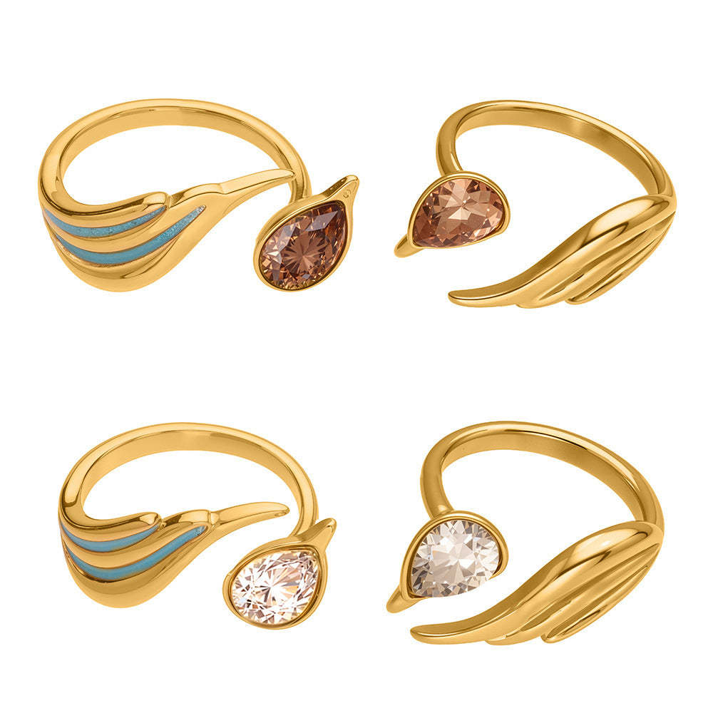 D관 - 스테인리스 스틸 물방울 큐빅 에나멜 오픈형 반지 [A508] 25.09-4