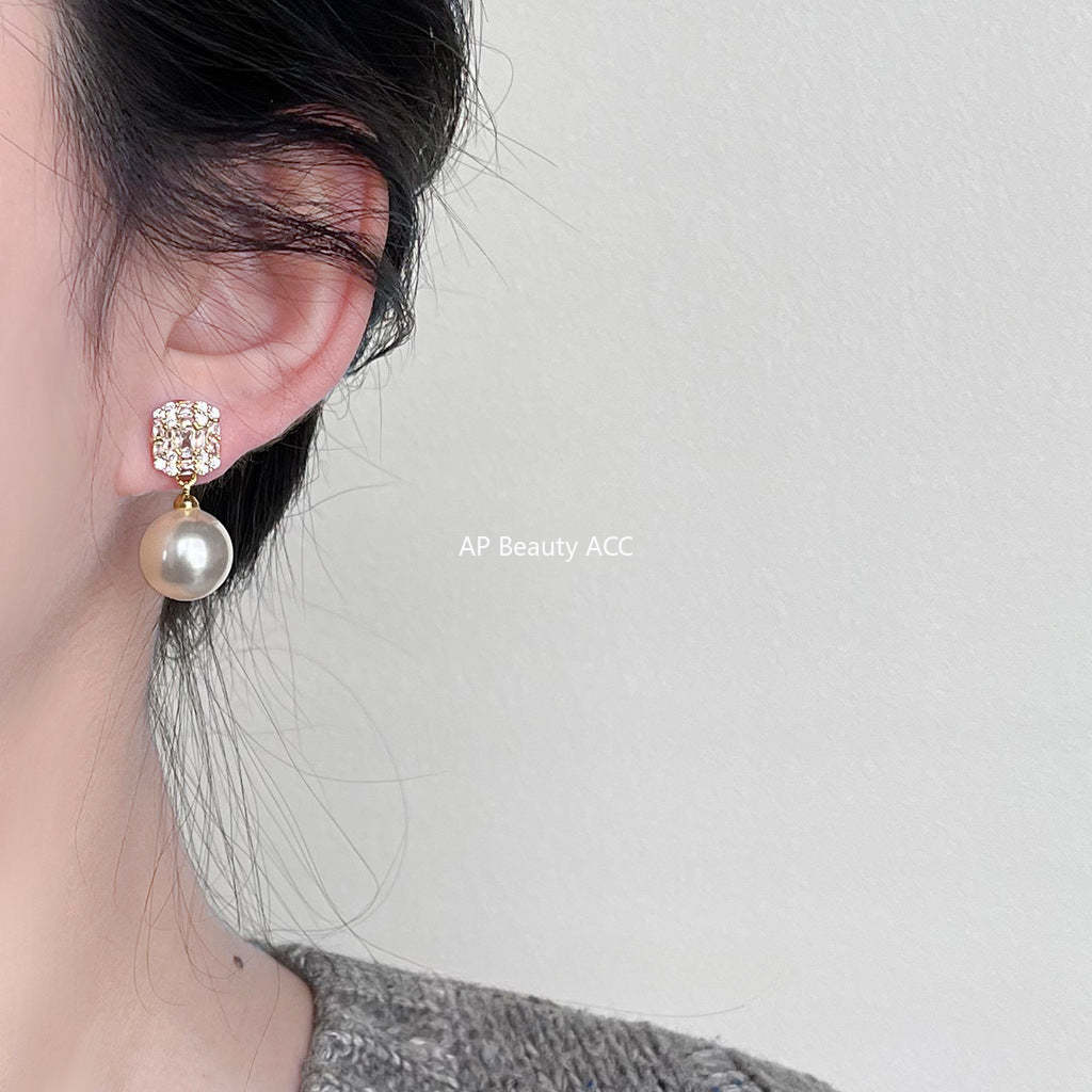 C관 - 고급스러운 미니 큐빅 글라스 진주 은침 귀걸이 [3721-3722] 24.04-2