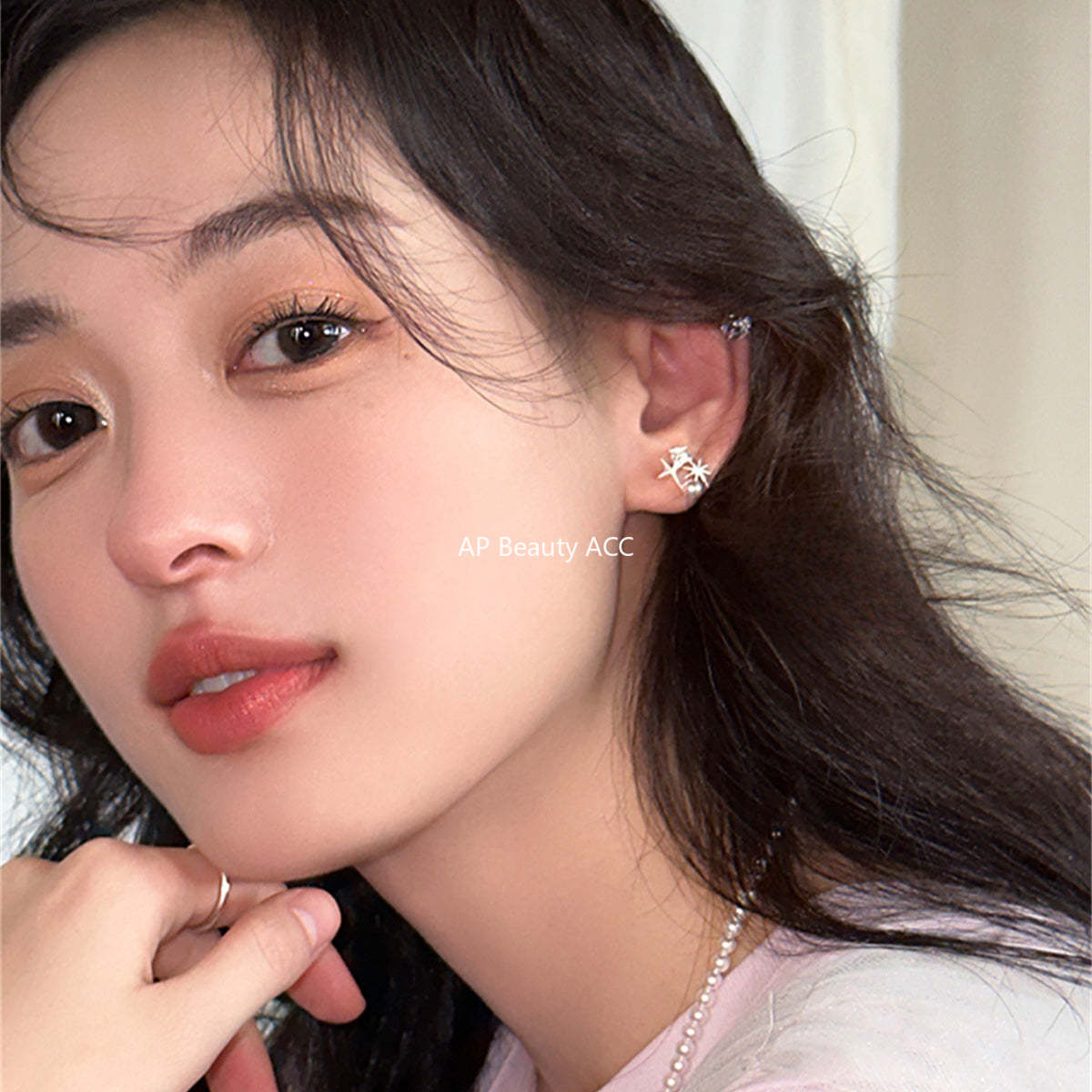 A관 - 925 은침 팔각별 큐빅 진주 귀걸이 [EH-3856] 25.06-3