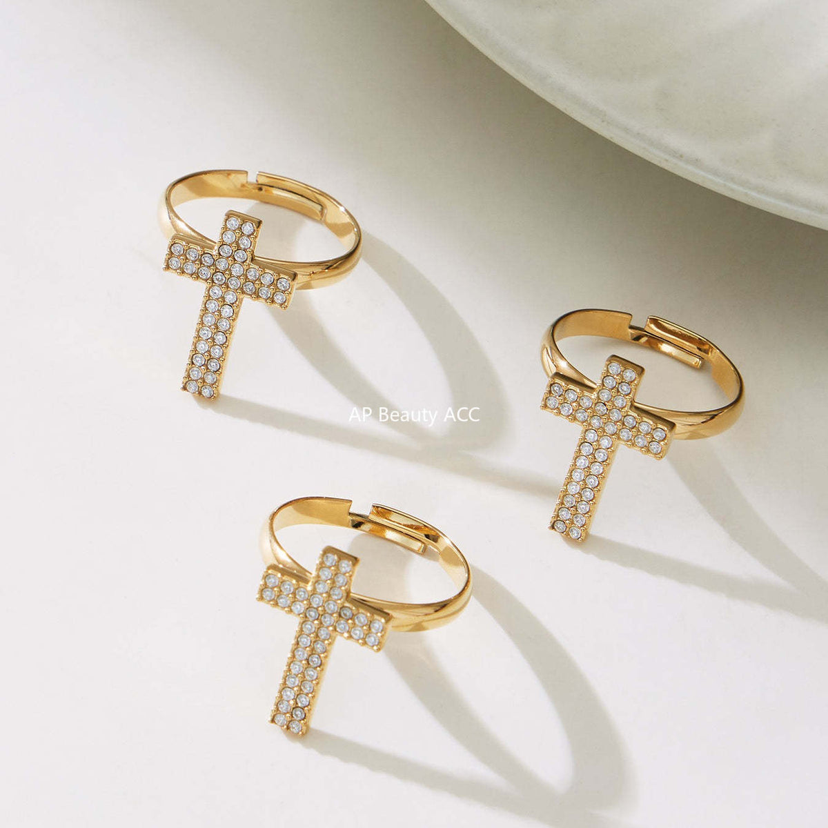 D관 - 스테인리스 스틸 십자가 큐빅 18K 도금 반지 귀걸이 팔찌 목걸이 [TXP503] 25.11-4