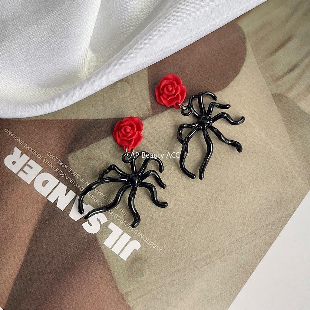 C관 - 예술적 감성 드롭 오일코팅 블랙 레드 기하학 핸드메이드 귀걸이 [3683] 24.03-5