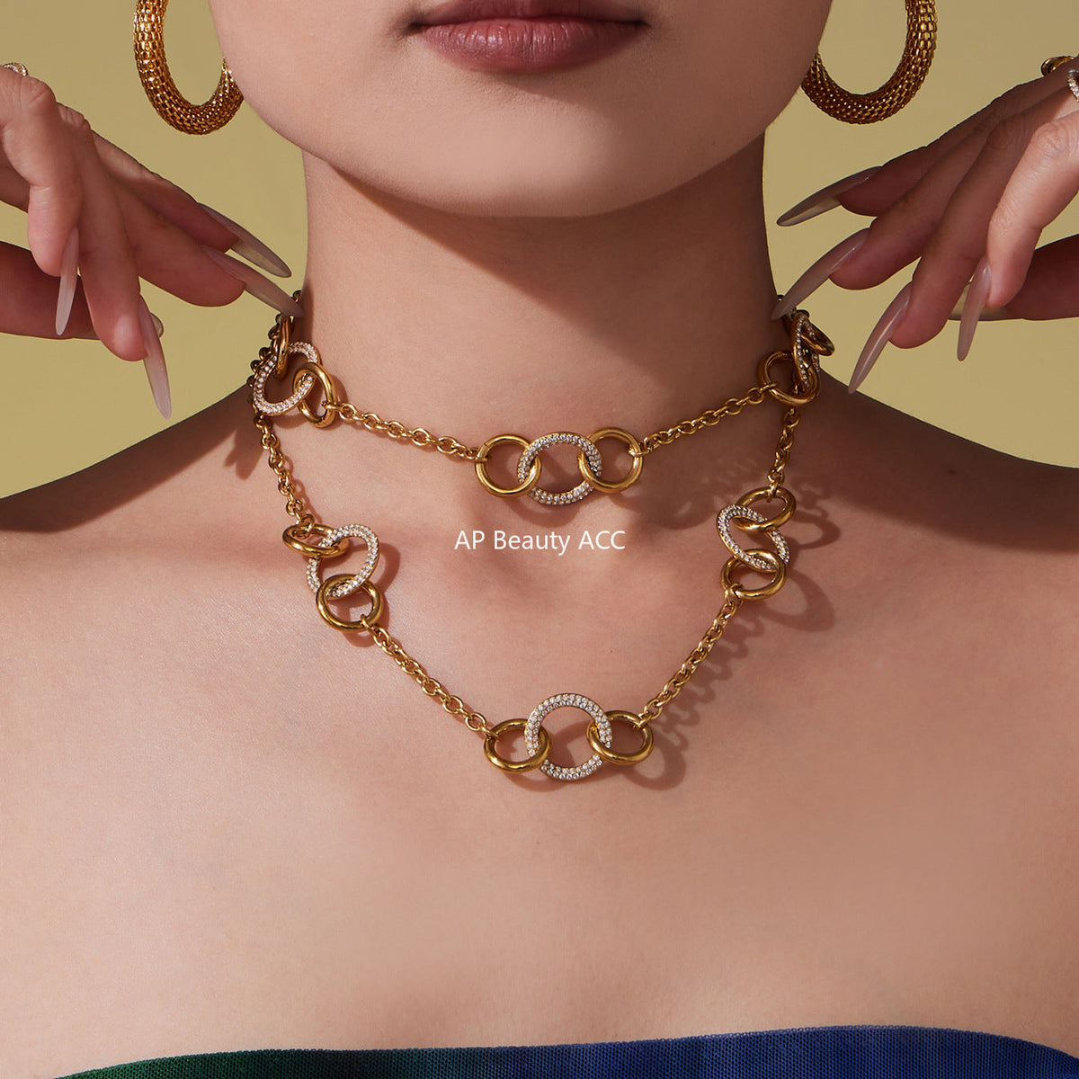 D관 - 스테인리스 스틸 큐빅 연결 링 디자인 목걸이 팔찌 [TXP436] 25.10-3