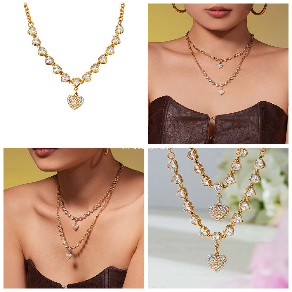 D관 - 스테인리스 스틸 하트 풀큐빅 18K 도금 목걸이 [P970] 25.11-4