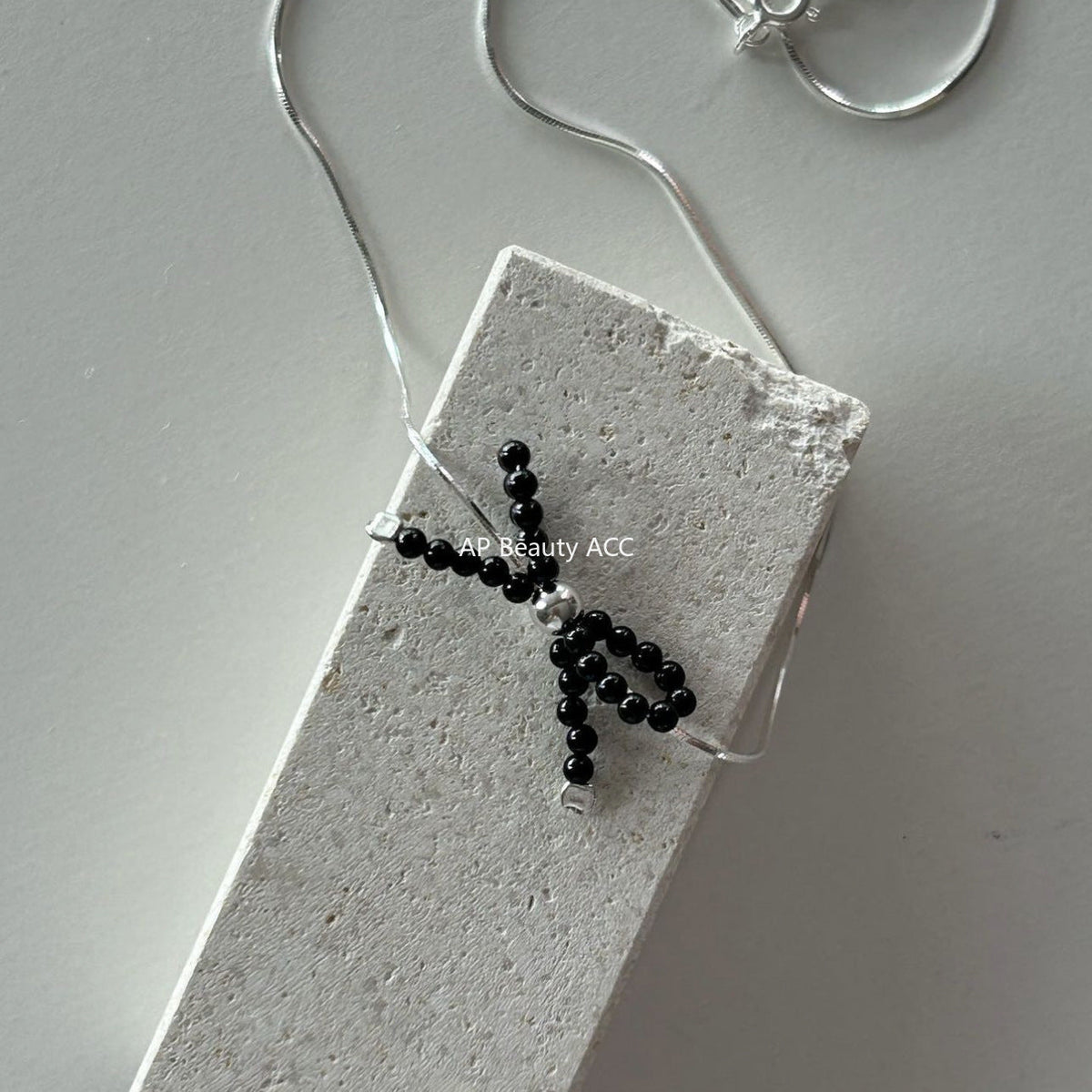 F관 - 925 실버 비즈 리본 진주 목걸이 [B1233] 25.10-3