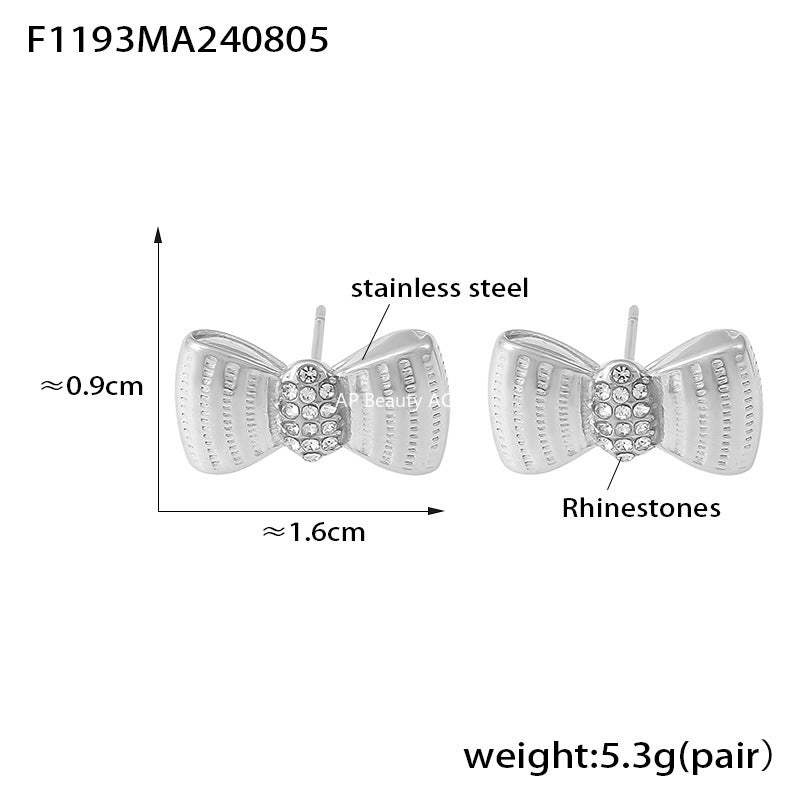 D관 - 스테인리스 스틸 도금 하트와 리본 큐빅 글라스 귀걸이 [F1191-F1192-F1193] 24.08-2