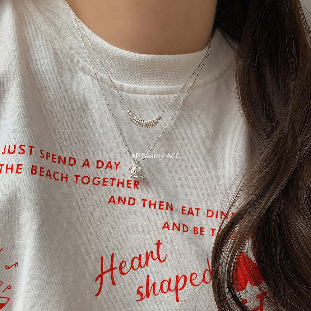 A관 - 925 실버 스마일 디자인 대나무 모양 체인 목걸이 [1333] 25.09-4