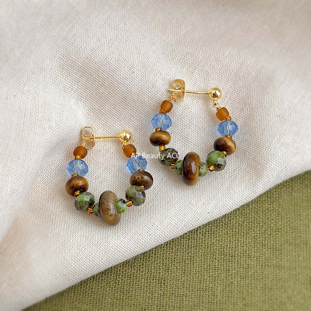 C관 - 천연석 호안석 크리스탈 핸드메이드 925 은침 귀걸이 [S265] 25.09-4