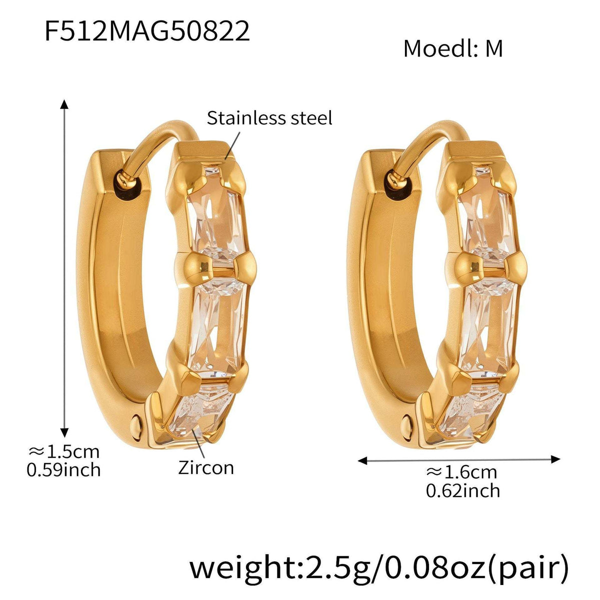 D관 - 스테인리스 스틸 18K 도금 큐빅 귀걸이 [F512-F513] 25.08-5
