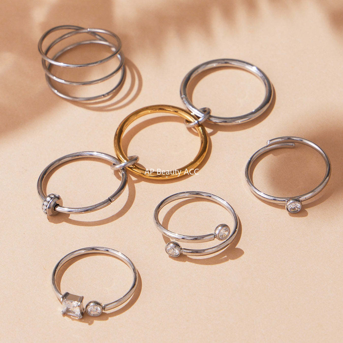 D관 - 큐빅 스테인리스 스틸 18K 골드 도금 반지 [A309-A312-A313] 25.09-4