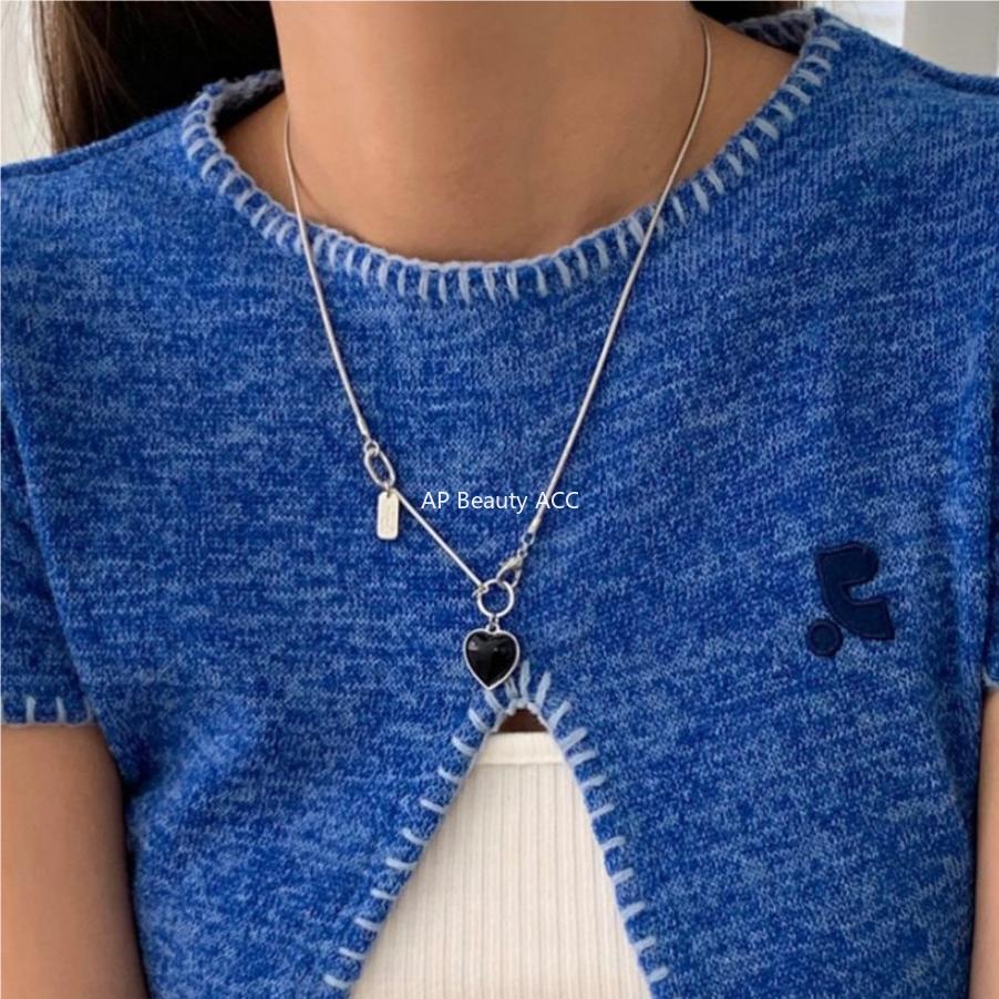 F관 - 925 실버 흑마노 하트 뱀줄 목걸이 [B1101] 25.09-4