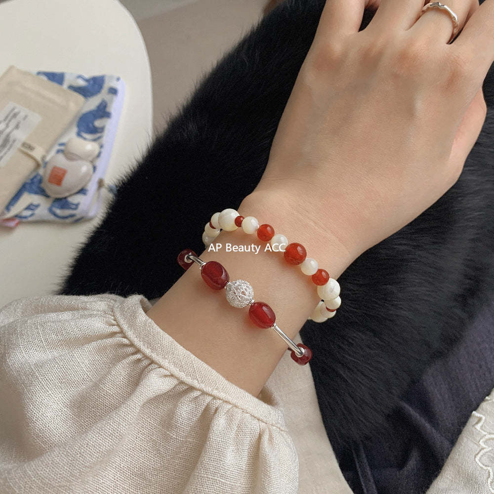 A관 - 레드 마노 칼세도니 비즈 925 실버 팔찌 [1517-1518] 25.11-3