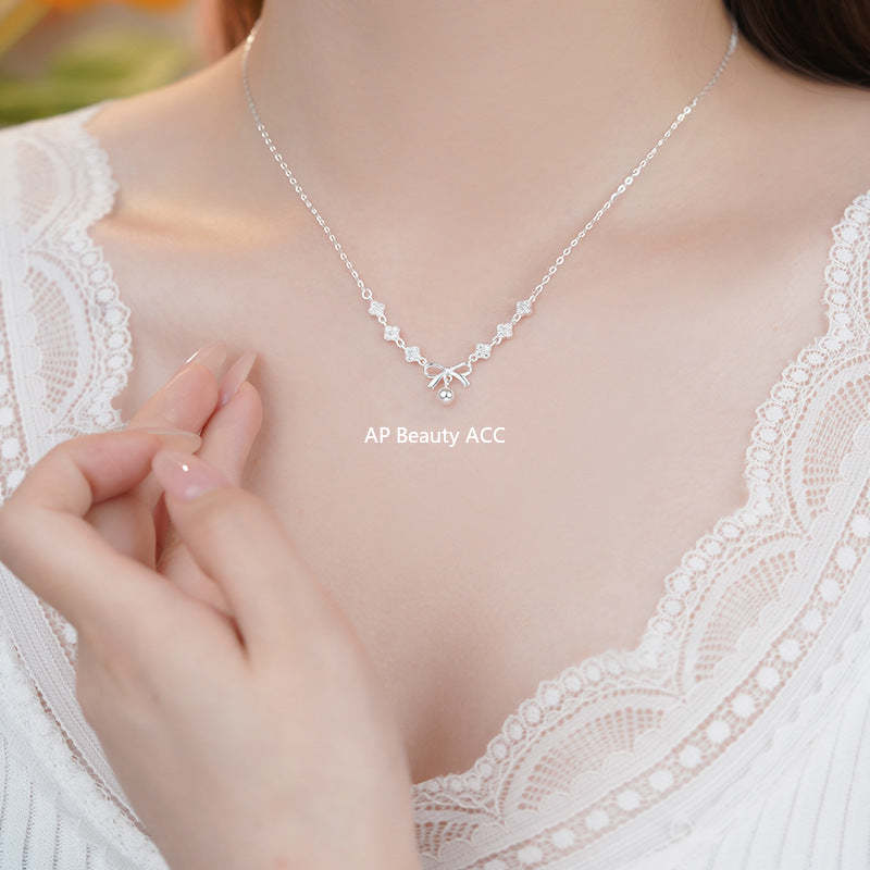 B관 - 999 실버 네잎클로버 리본 펜던트 목걸이 [YC2220N_1] 25.11-1