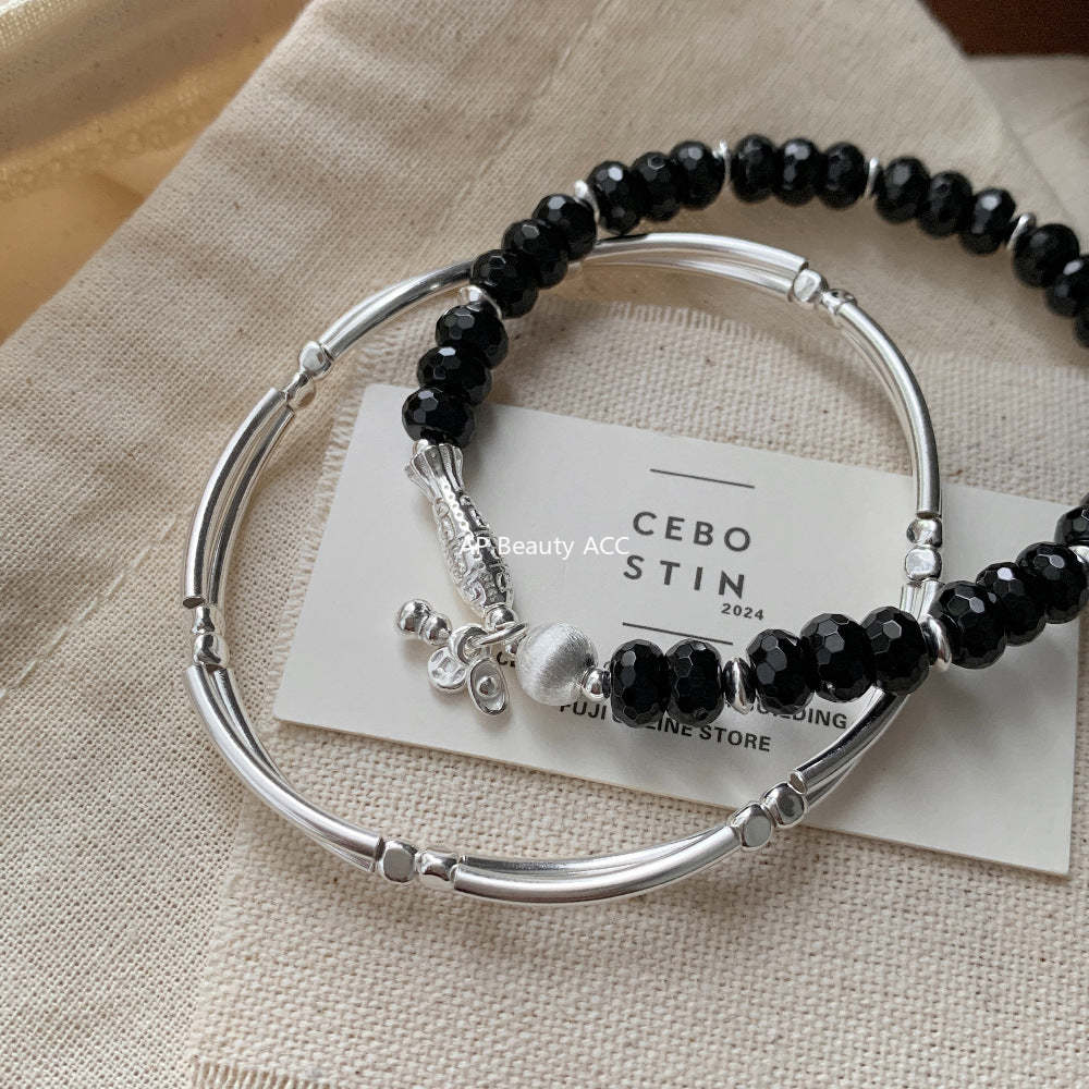 A관 - 물고기 호리병 동전 흑마노 925 실버 비즈 팔찌 [1515] 25.11-3