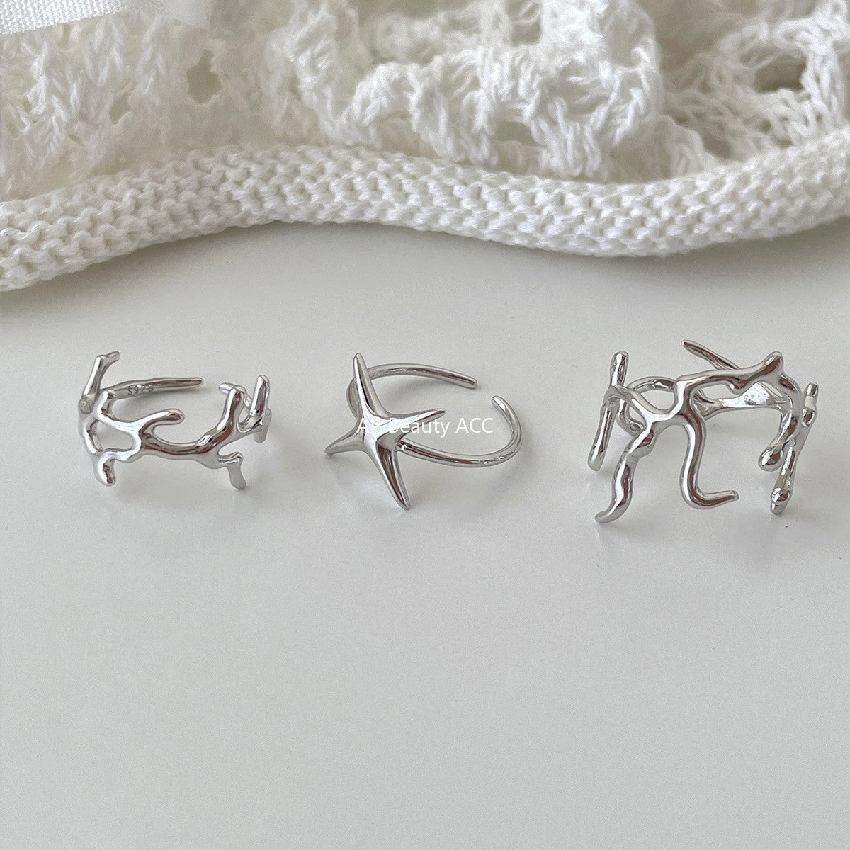 A관 - 925 실버 불규칙 나뭇가지 별 디자인 반지 [JZ-0708] 25.10-3