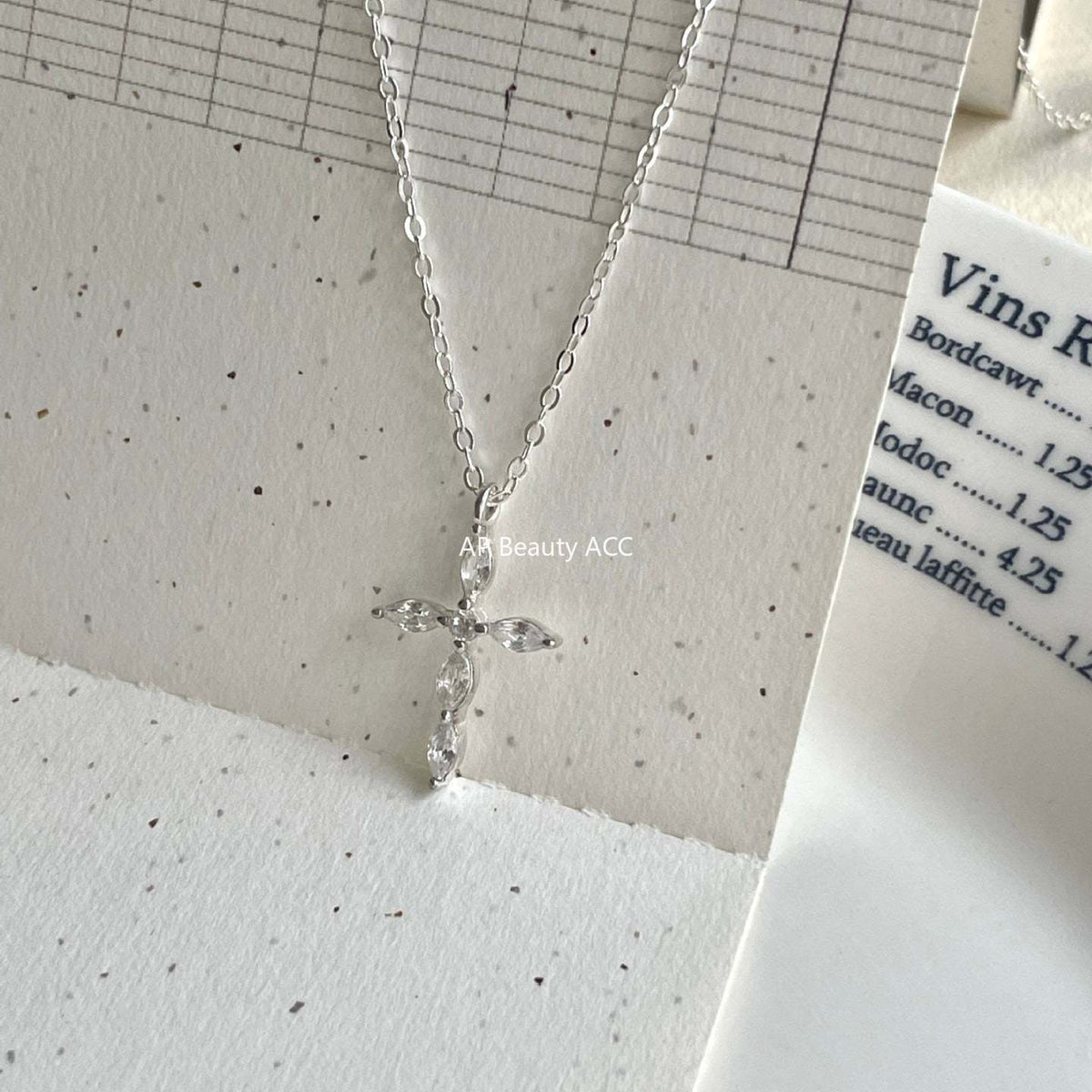 F관 - 925 실버 큐빅 십자가 펜던트 목걸이 [B1387] 25.11-4