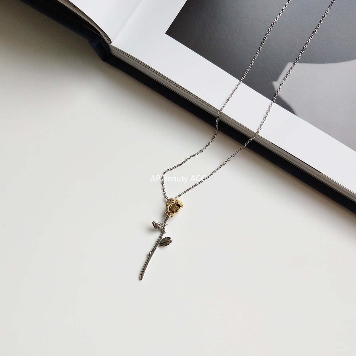 F관 - 925 실버 장미 플라워 펜던트 목걸이 [B366] 25.10-3