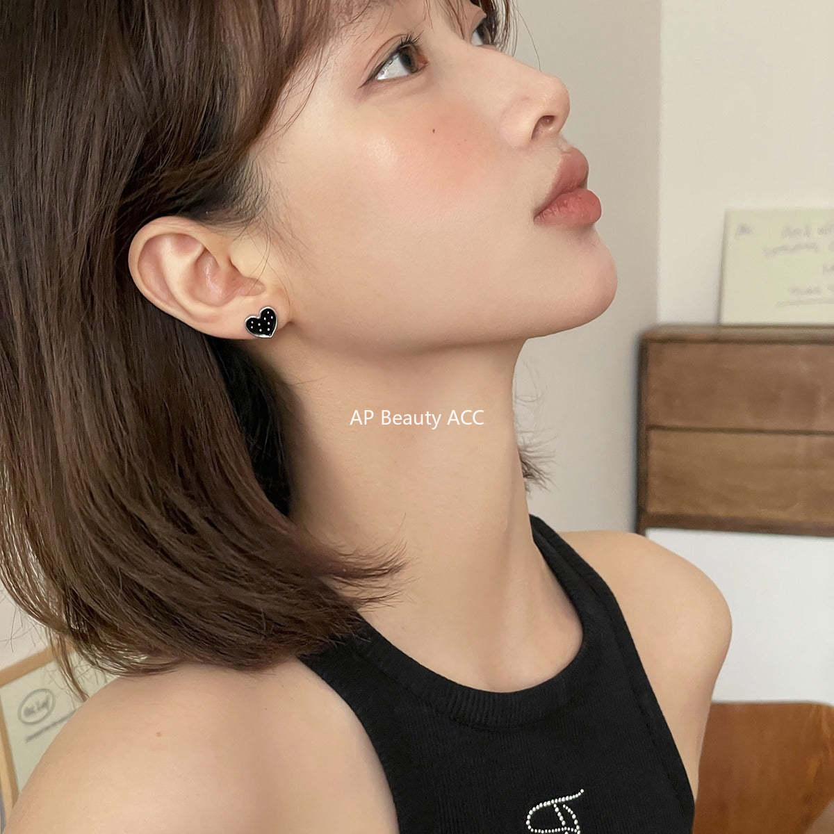 A관 - 925 은침 하트 블랙 귀걸이 [EH-3180] 24.09-1