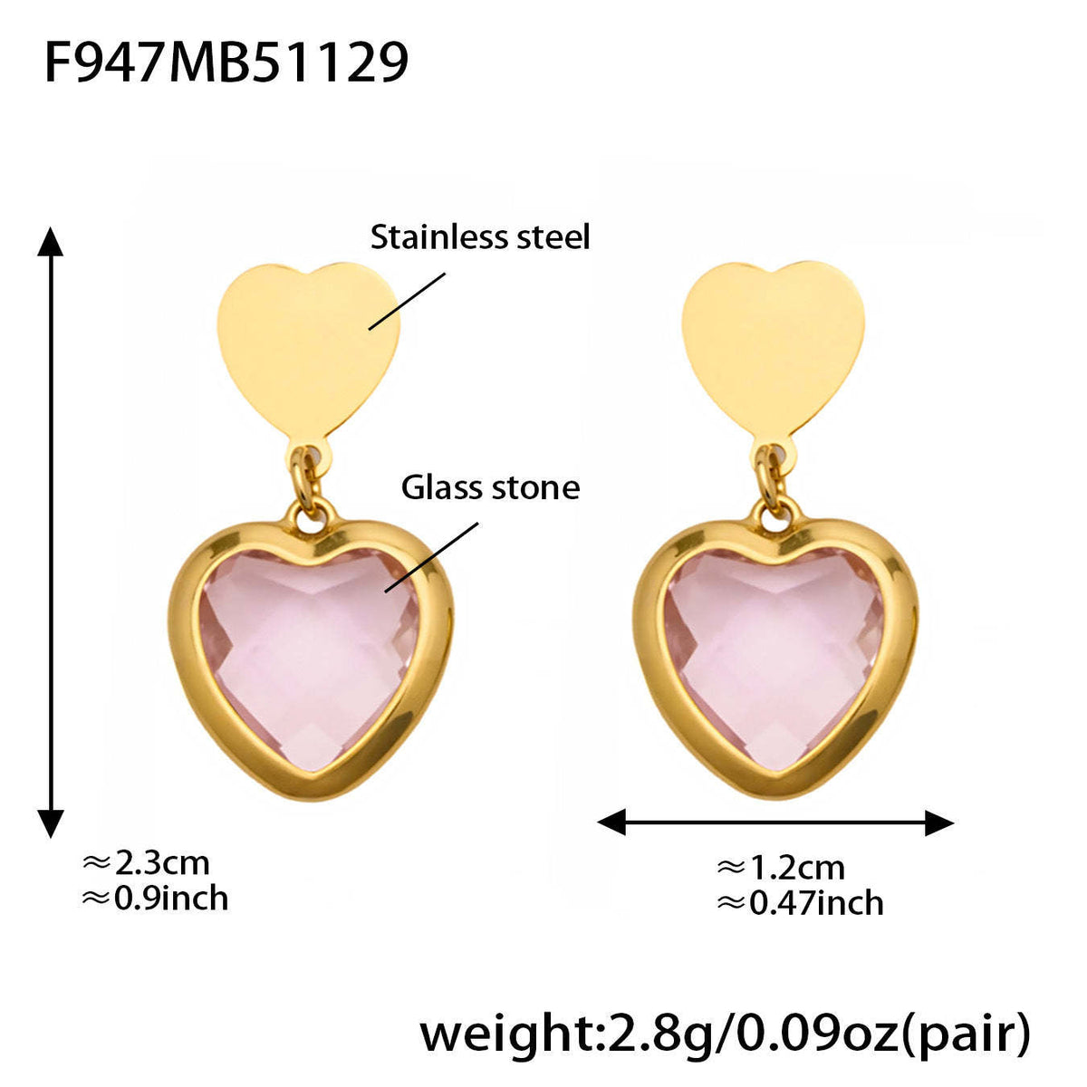 D관 - 스테인리스 스틸 하트 글라스 스톤 큐빅 18K도금 귀걸이 목걸이 [TXF507] 25.12-1