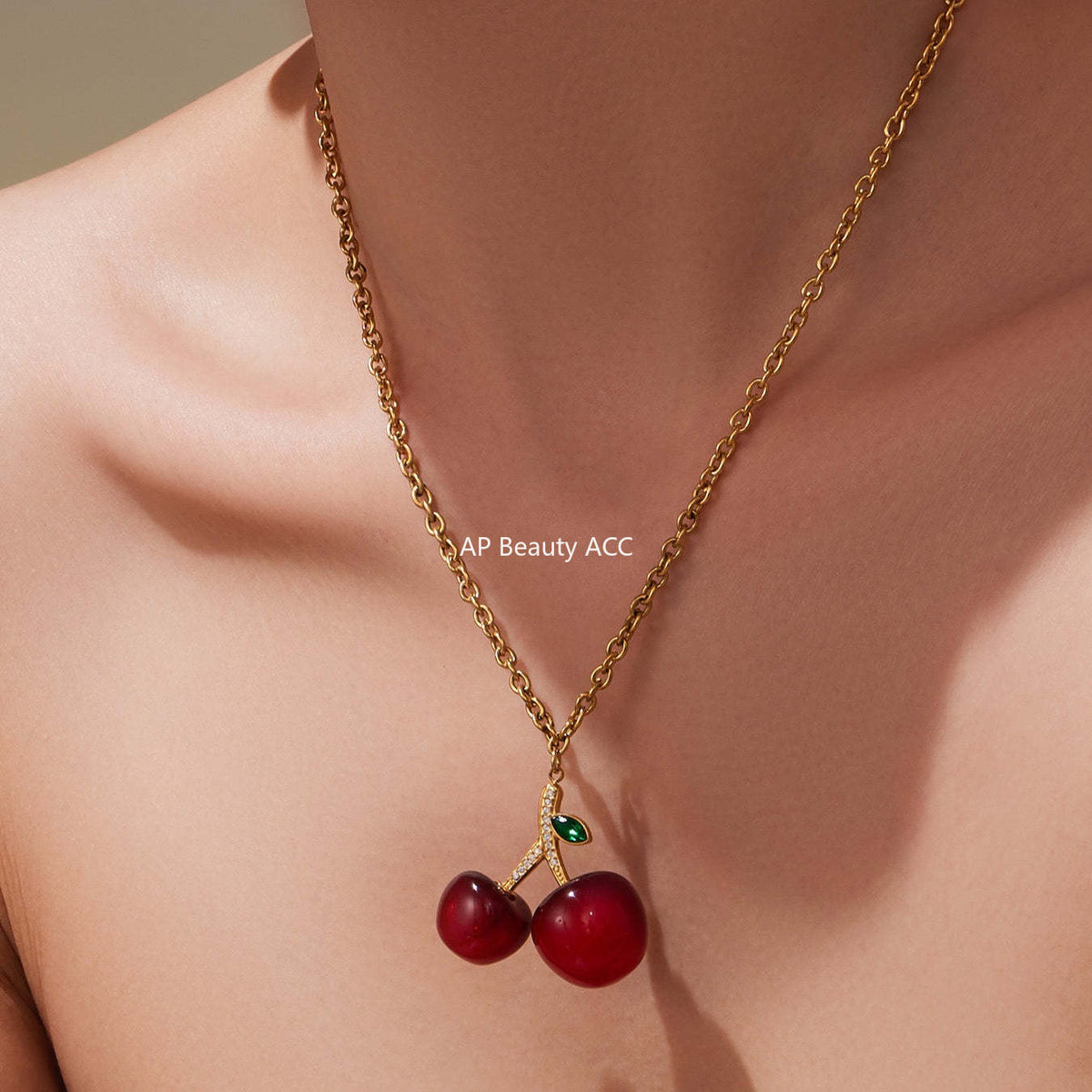 D관 - 스테인리스 스틸 레진 체리 펜던트 큐빅 목걸이 귀걸이 [TXP426-TXF420] 25.10-2