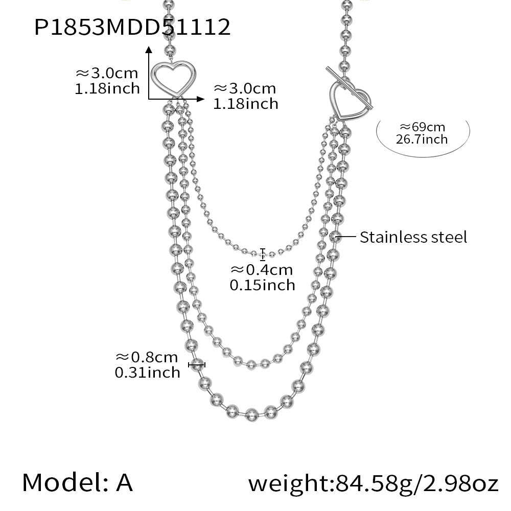 D관 - 투톤 하트 라운드 비즈 체인 레이어드 스테인리스 목걸이 [P1853] 25.11-3
