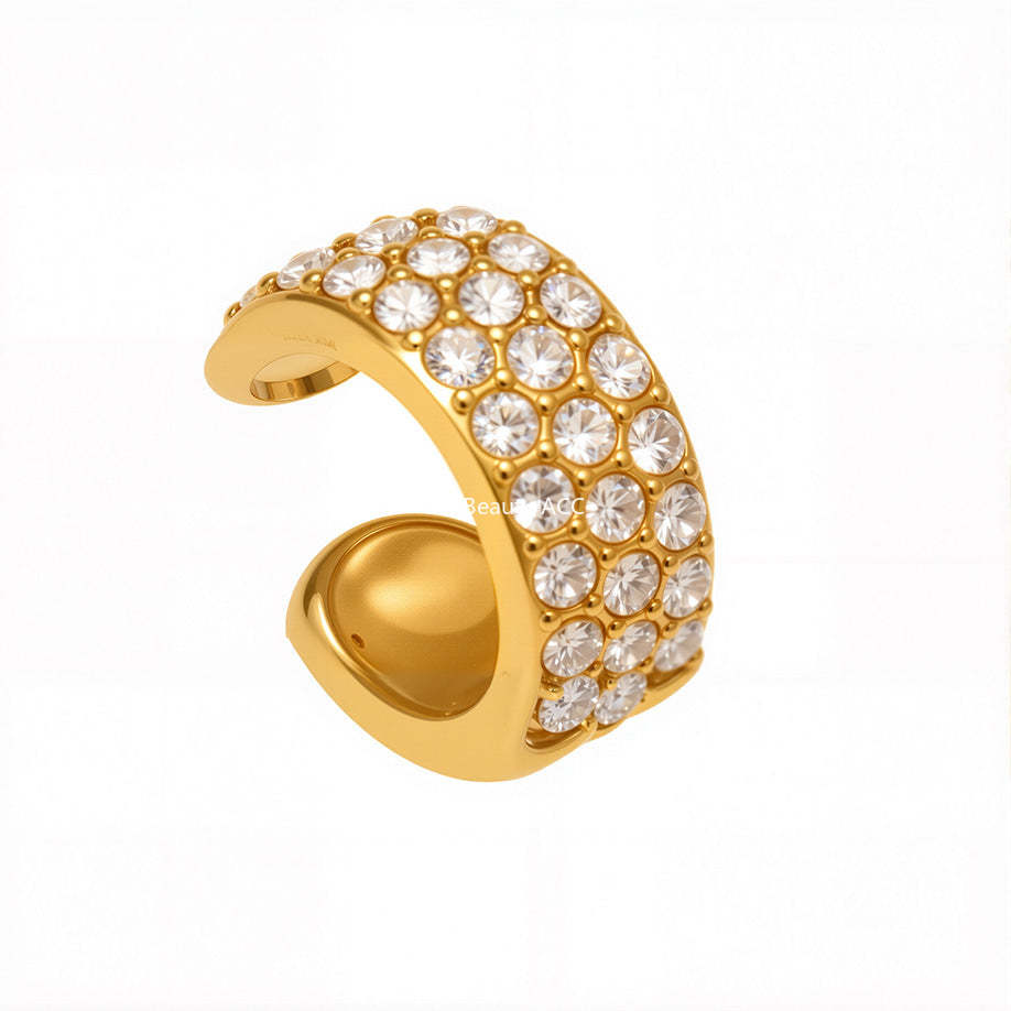 D관 - 스테인리스 18K 도금 풀큐빅 C자형 볼드 이어커프 귀걸이 [F983] 25.10-5