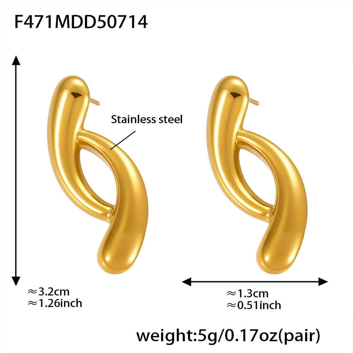 D관 - 18K 도금 물결 라인 투톤 스테인리스 스틸 귀걸이 [F471-F493] 25.07-3