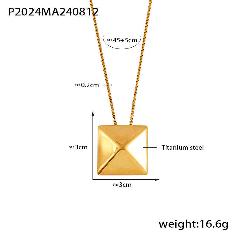 D관 - 티타늄 스틸 18K 도금 입체 삼각형 펜던트 힙합 스타일 목걸이 [P2024] 24.08-3