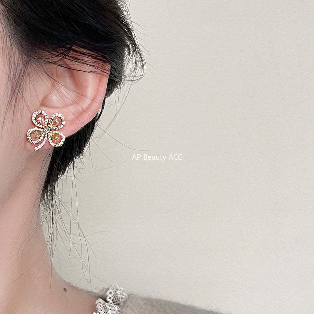 C관 - 업그레이드 18K 도금 고급스러운 미니 큐빅 컬러 꽃 귀걸이 [3711] 24.04-2