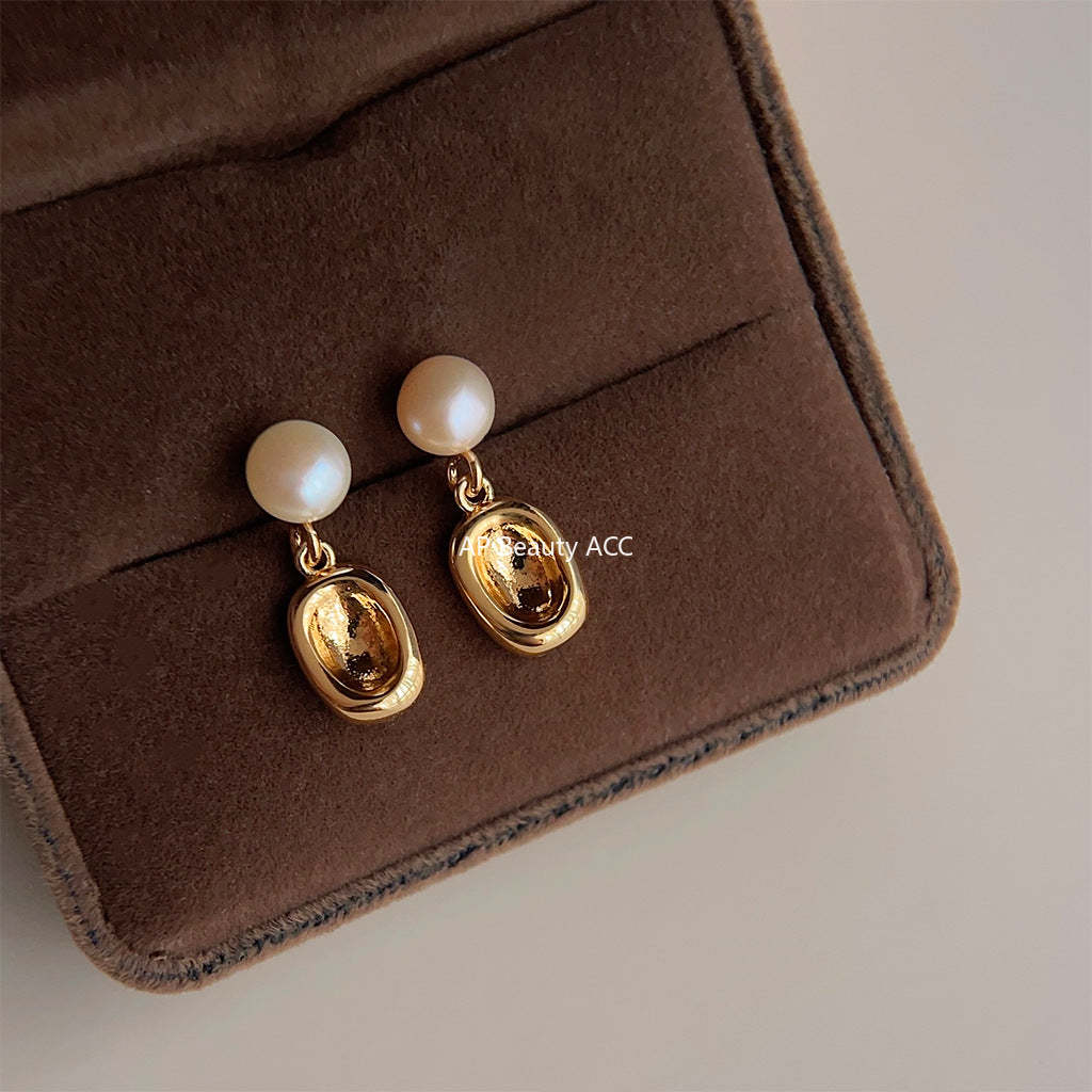 C관 - 담수 진주 고급스러운 14K 도금 은침 기하학적 디자인 귀걸이 [3773] 24.04-4