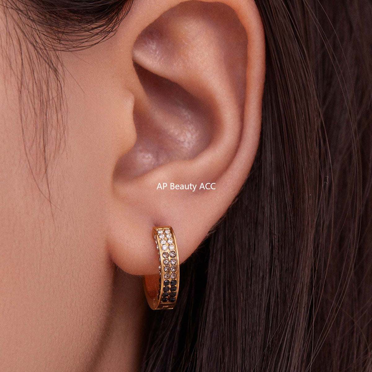 D관 - 스테인리스 컬러 큐빅 18K 도금 후프 링 귀걸이 [F930] 25.11-2