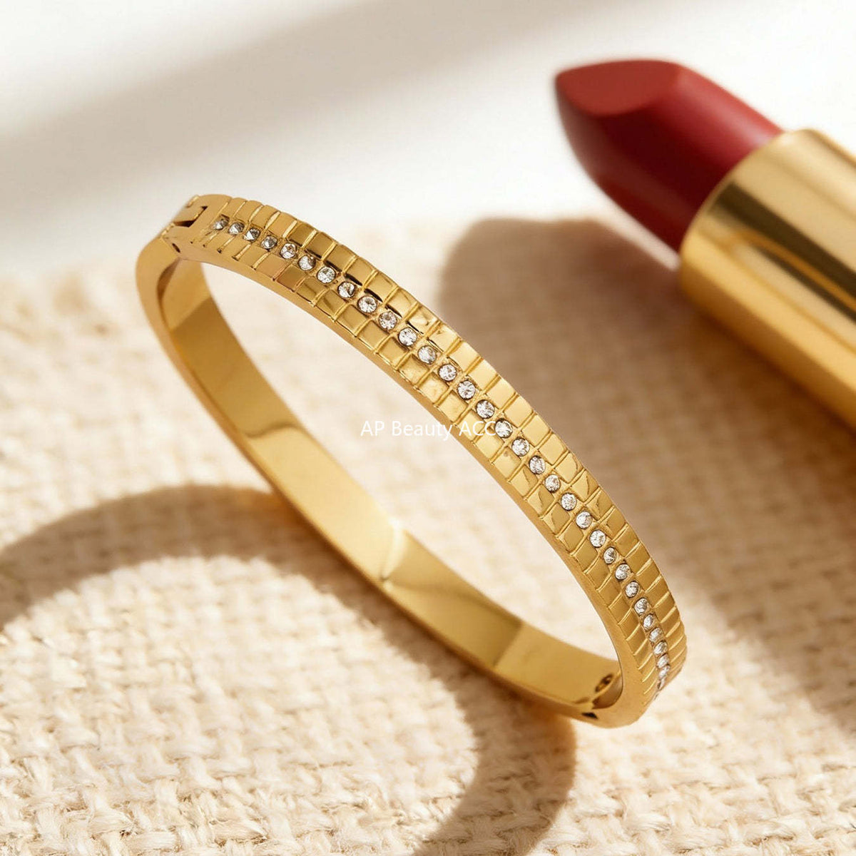 D관 - 큐빅 라인 18K 도금 스테인리스 스틸 뱅글 팔찌 [Z512-15] 25.12-2