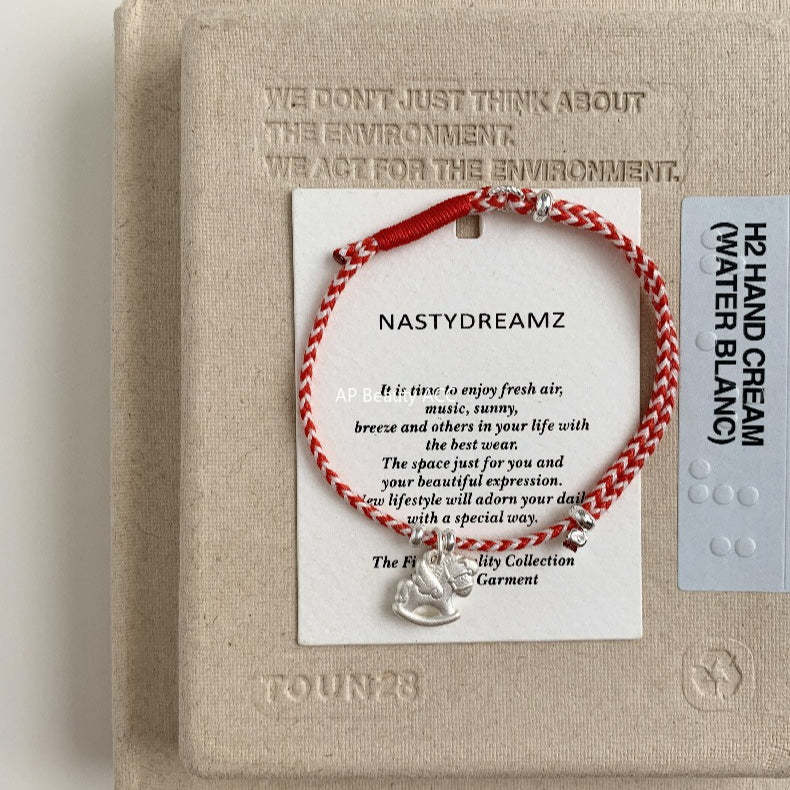 A관 - 925 실버 목마 말 펜던트 핸드메이드 스트랩 팔찌 [1630] 25.12-3