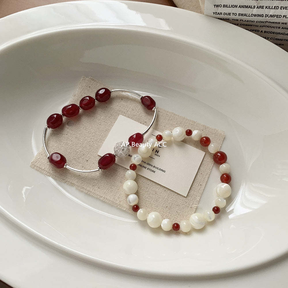 A관 - 레드 마노 칼세도니 비즈 925 실버 팔찌 [1517-1518] 25.11-3