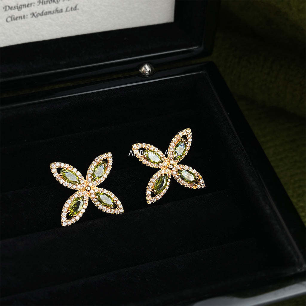 C관 - 네잎 플라워 모양 큐빅 925 은침 귀걸이 [7194] 25.12-1